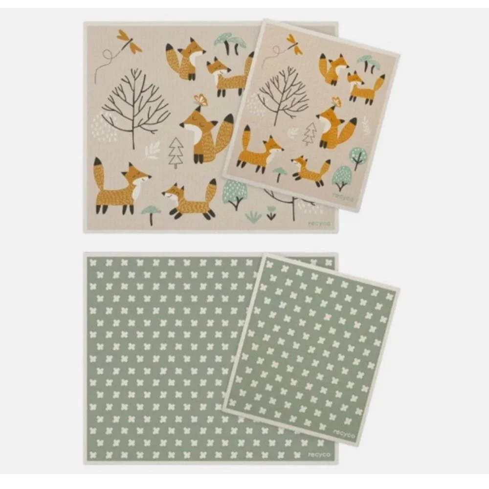 Swedish Dishcloth 12-piece Set Foxes with Trees
